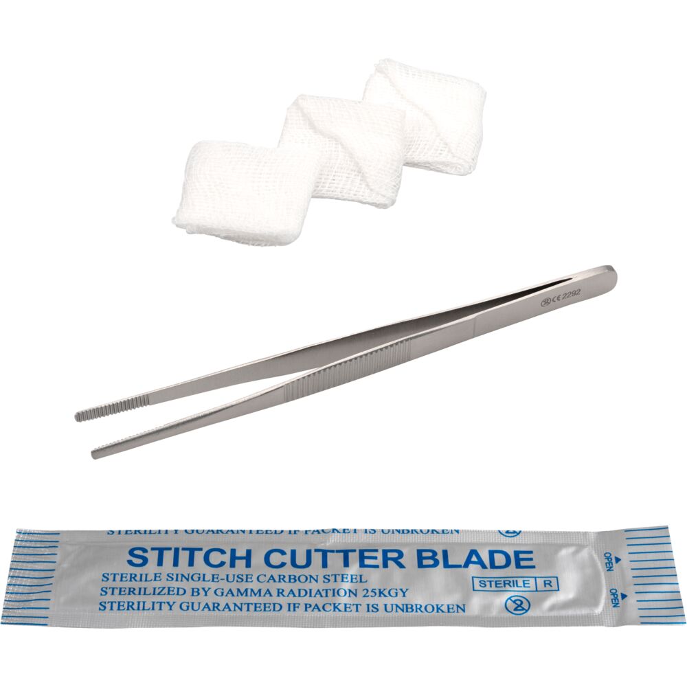 Suturfjerningssæt, pincet, suturkniv, 3 gazeviskere, steril, engangs