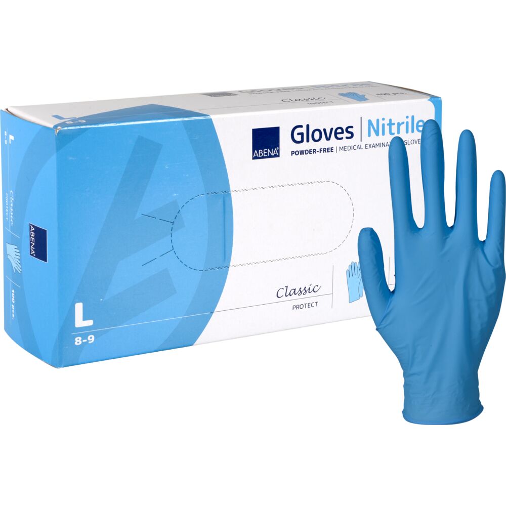 Undersøgelseshandske, ABENA Classic Protect, L, blå, nitril, pudderfri