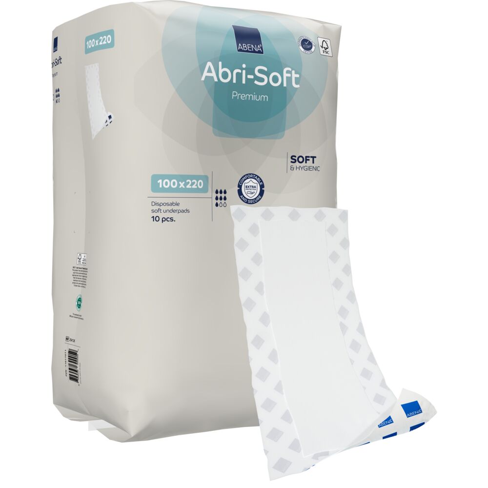 Underlag, ABENA Abri-Soft Premium, 220x100cm, bæreevne 150 kg, med SAP