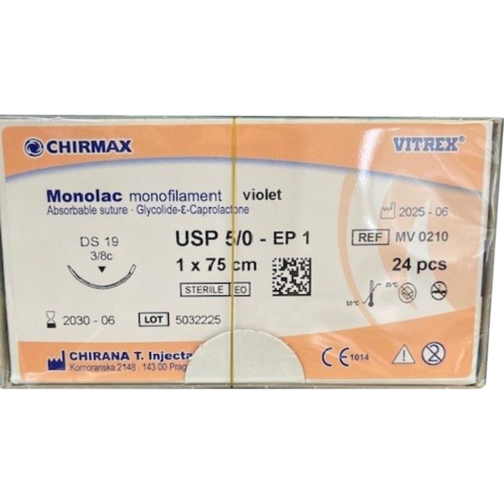 Sutur, Monolac, 75cm, violet, USP 5/0, DS 19mm,, resorberbar, violet, steril, engangs