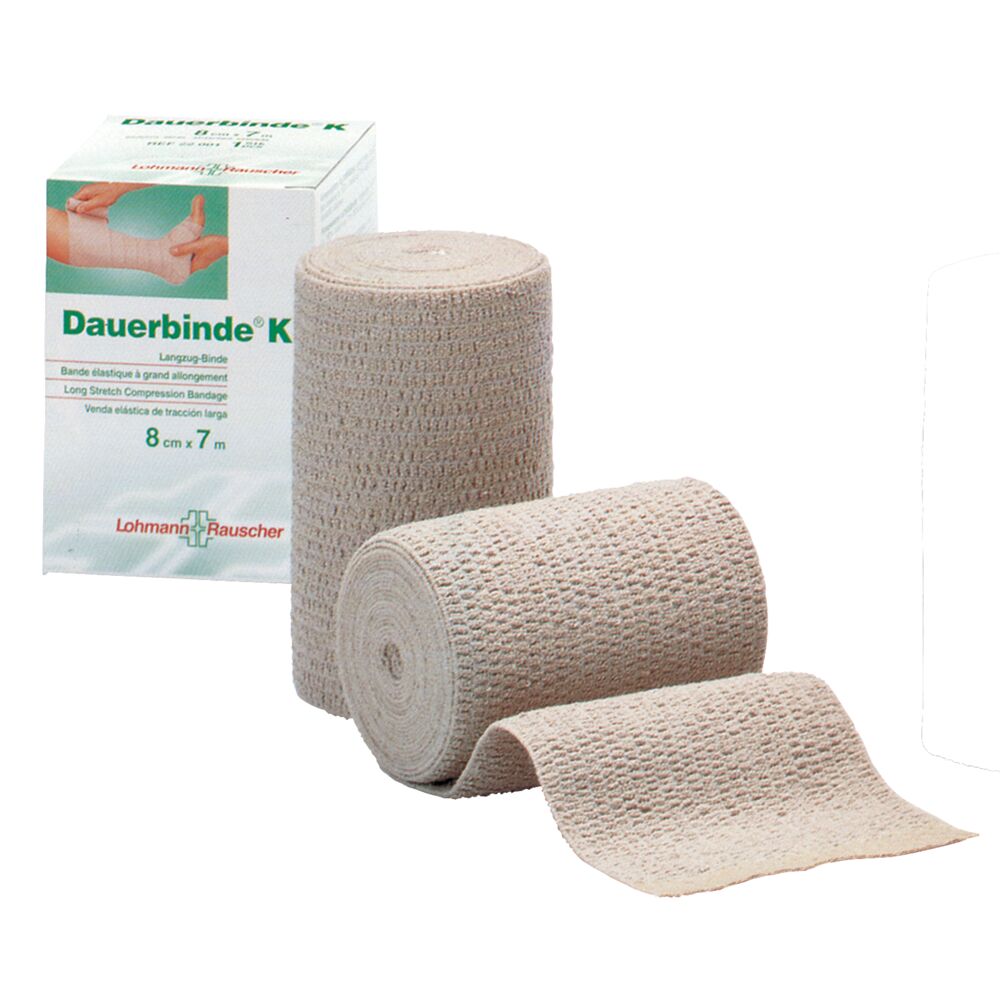 Langstræksbind, Dauerbinde K, 14m x 10cm, beige, 14m udstrakt, latexfri, usteril, flergangs