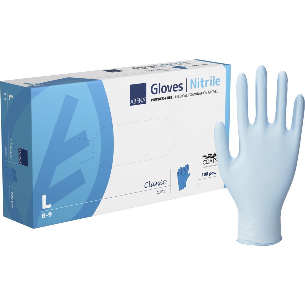 Undersøgelseshandske, L, blå, nitril, COATS, pudderfri