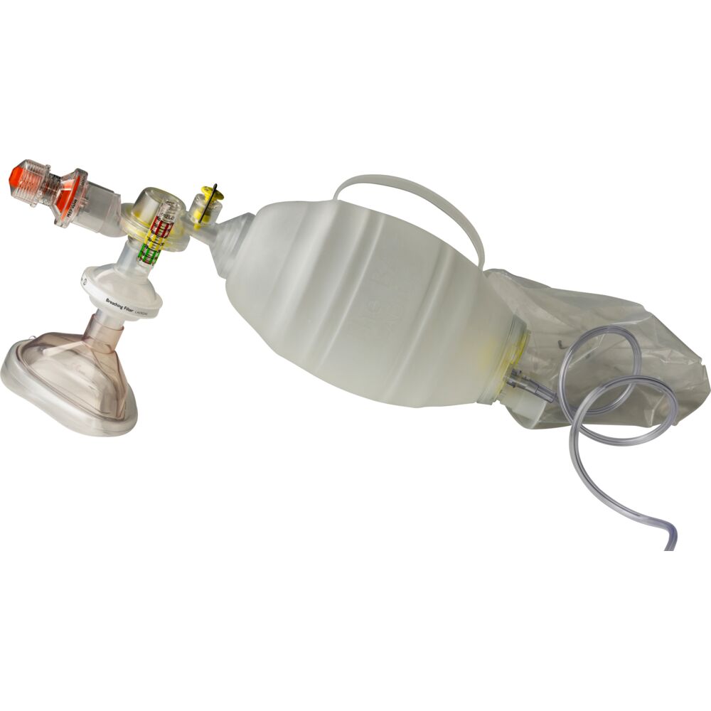 Genoplivningsballon, Laerdal, transparent, TPE, 2,1m slange, reservoirpose, voksen, str. 5, med transparent maske, engangs