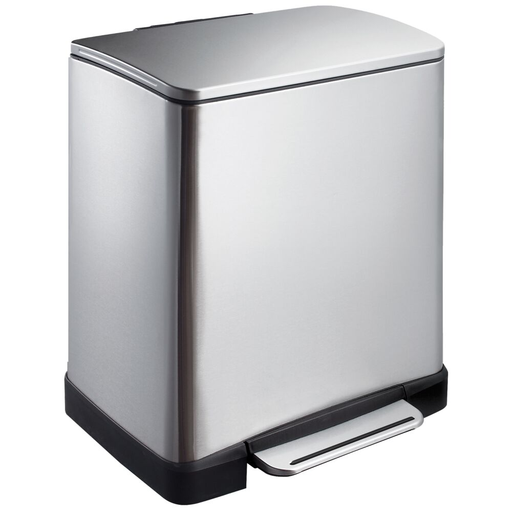 Pedalspand, EKO E-cube, stål mat, plast/rustfrit stål, 2-rums, 10+9 l, plast inderspand, soft close, fingeraftryksfri