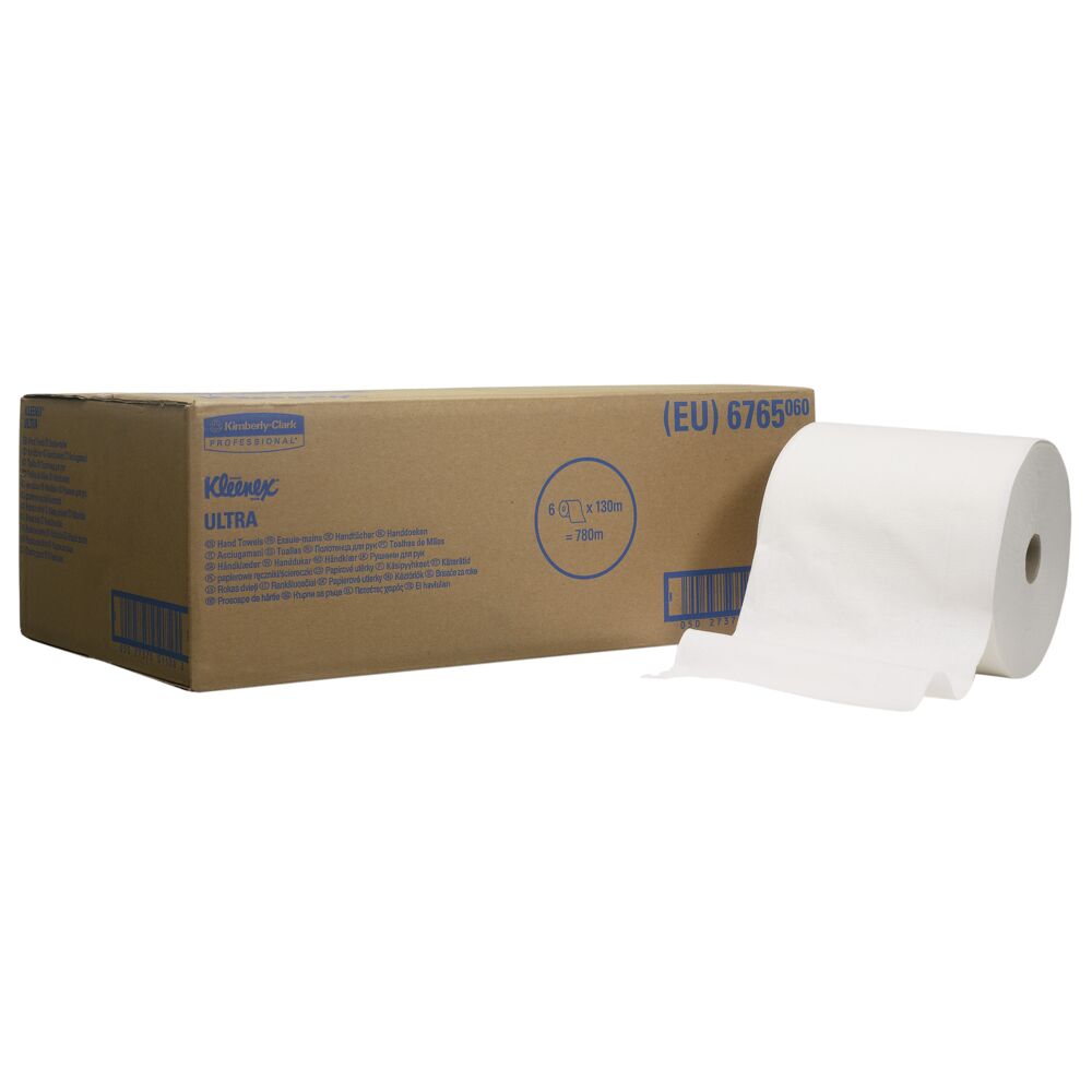 Håndklæderulle, Kimberly-Clark Kleenex, 2-lags, 180m x 19,8cm, hvid, papir/blandingsfibre